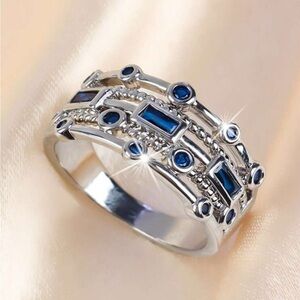 Sophisticated Silver Ring with Blue Accents